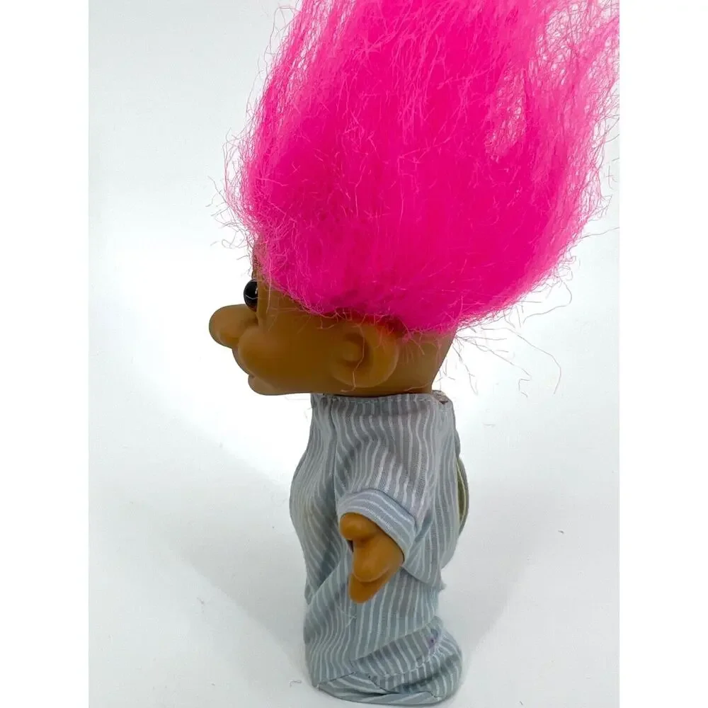 Vintage Russ Lucky Troll Doll with Pajamas Pink Hair Brown Eyes